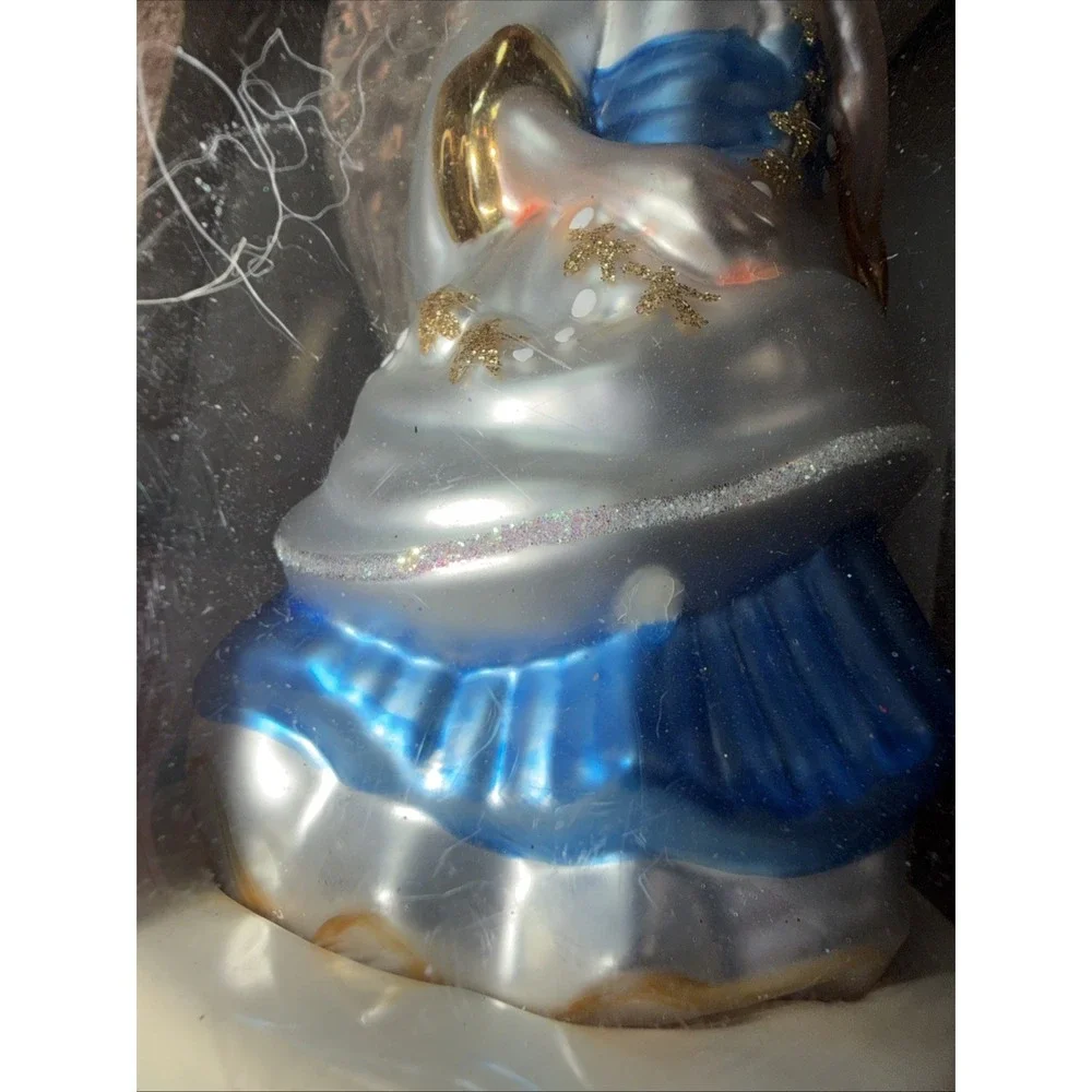 Vtg Brass Key Christmas Treasures Glass Angel Ornament Blue Gown Classic 2000
